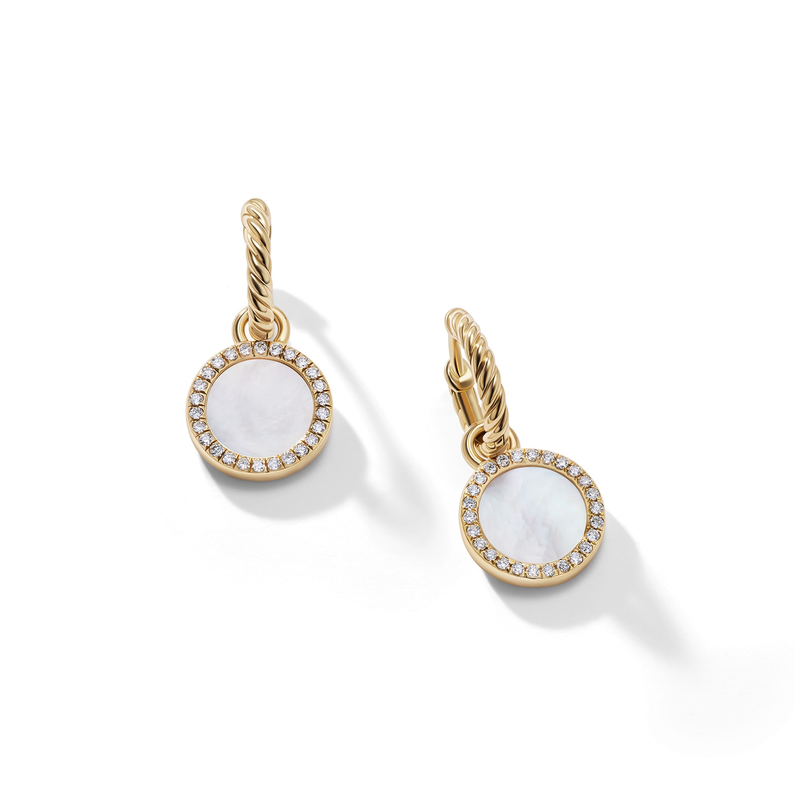 David Yurman Petite DY Elements® Drop Earrings in 18ct Yellow Gold with Mother of Pearl and Diamonds, 22.6mm