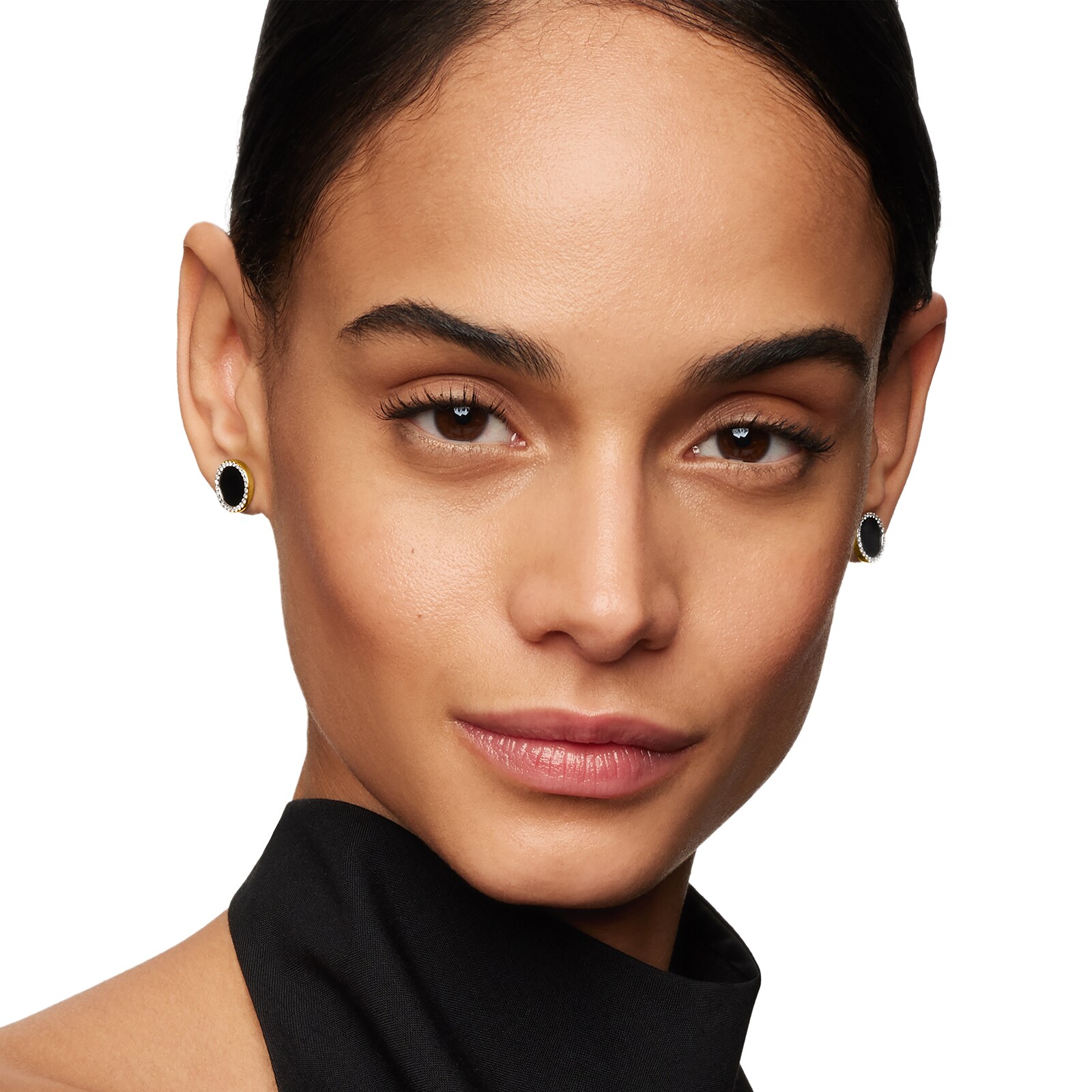 David Yurman Petite DY Elements® Stud Earrings in 18ct Yellow Gold with Black Onyx and Diamonds, 11mm