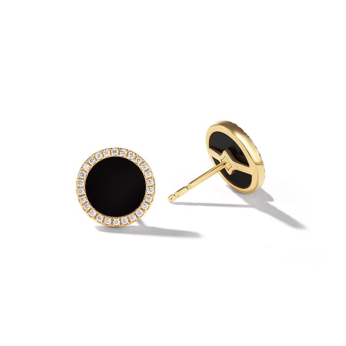 David Yurman Petite DY Elements® Stud Earrings in 18ct Yellow Gold with Black Onyx and Diamonds, 11mm