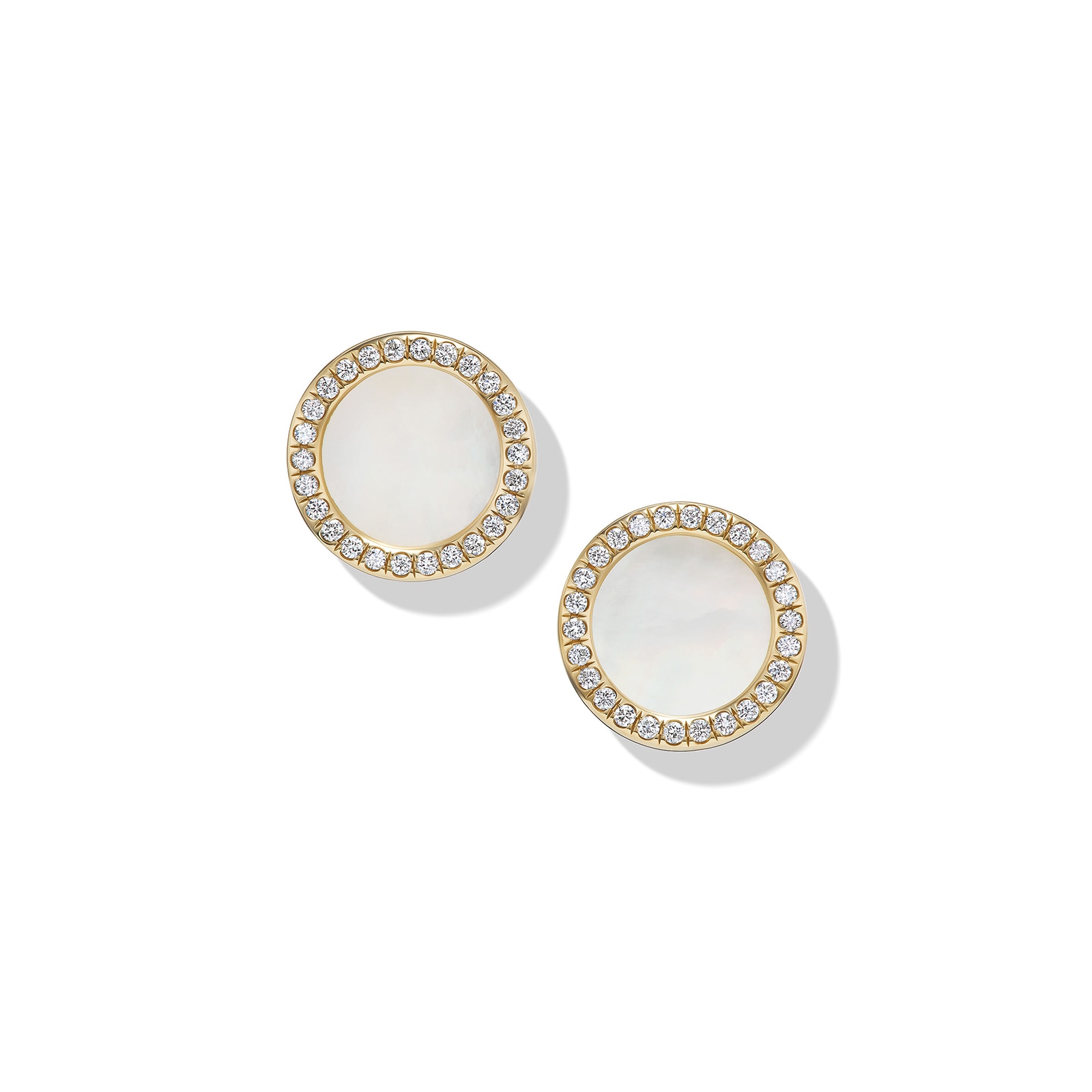 David Yurman Petite DY Elements® Stud Earrings in 18ct Yellow Gold with Mother of Pearl and Diamonds, 11mm