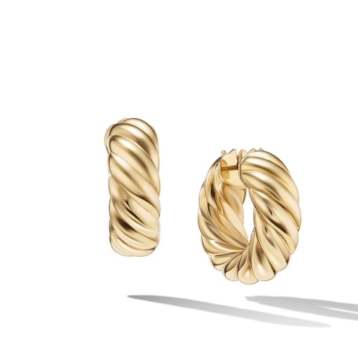 David Yurman Sculpted Cable Hoop Earrings in 18ct Yellow Gold, 25mm