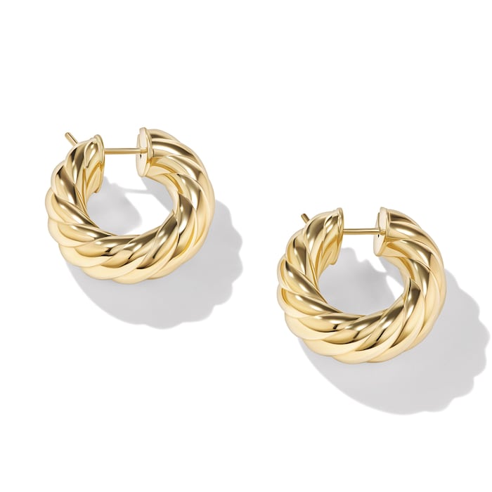 David Yurman Sculpted Cable Hoop Earrings in 18ct Yellow Gold, 25mm