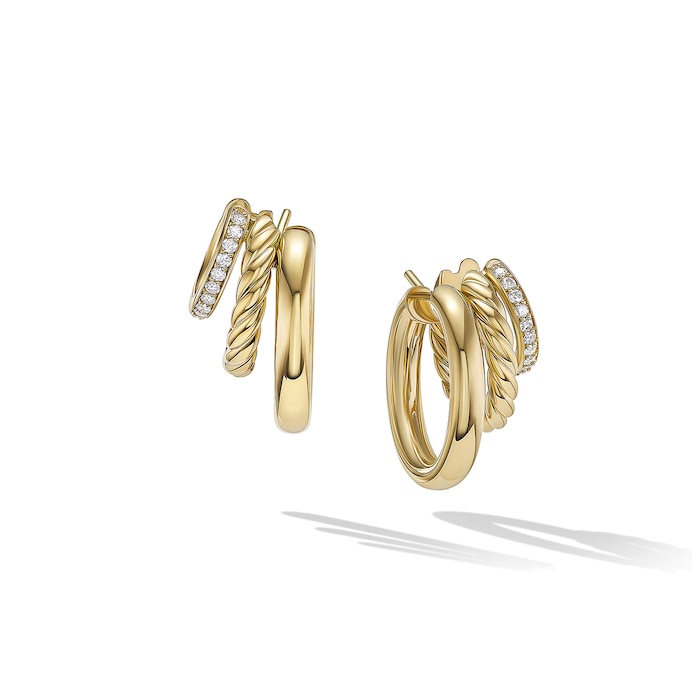 David Yurman DY Mercer™ Multi Hoop Earrings in 18ct Yellow Gold with Diamonds, 21mm