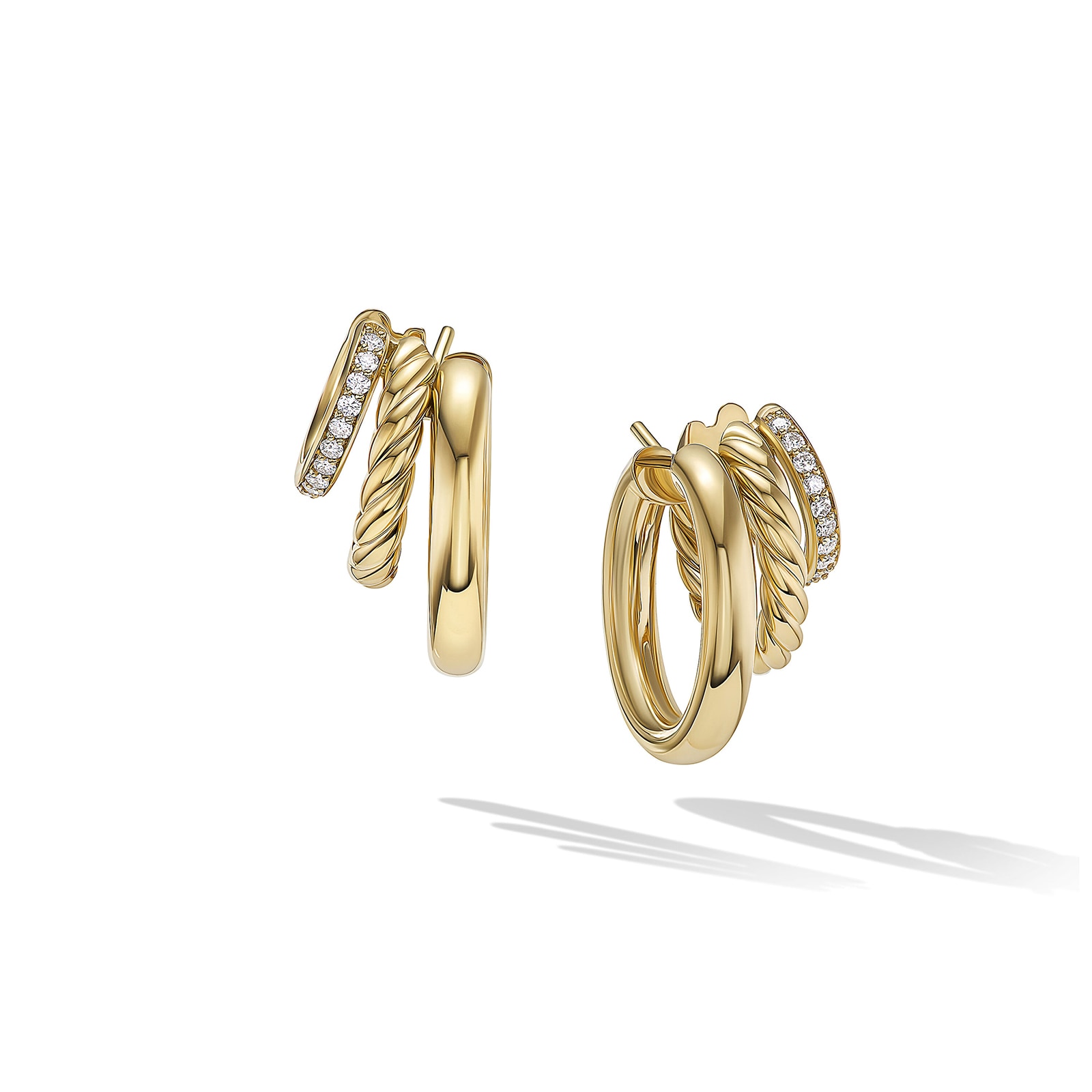 David Yurman DY Mercer™ Multi Hoop Earrings in 18ct Yellow Gold with Diamonds, 21mm