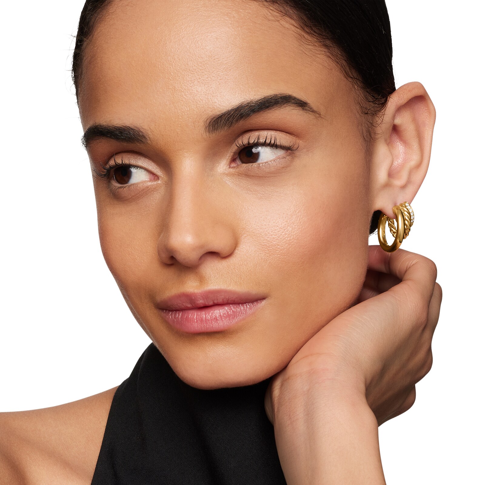 David Yurman DY Mercer™ Multi Hoop Earrings in 18ct Yellow Gold with Diamonds, 21mm