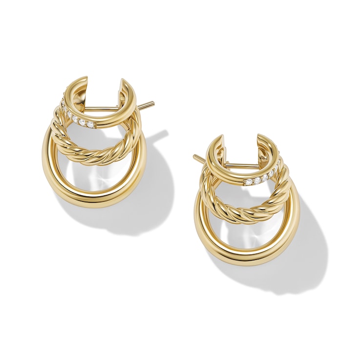 David Yurman DY Mercer™ Multi Hoop Earrings in 18ct Yellow Gold with Diamonds, 21mm