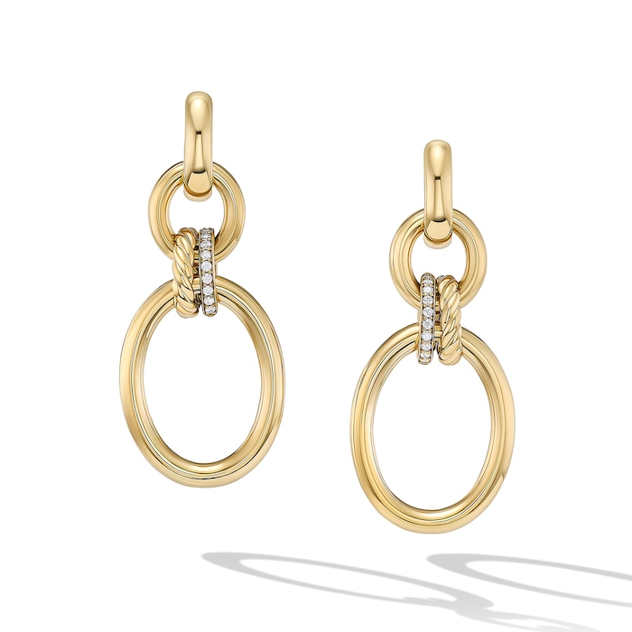 David Yurman DY Mercer™ Circular Drop Earrings in 18ct Yellow Gold with Diamonds, 50mm