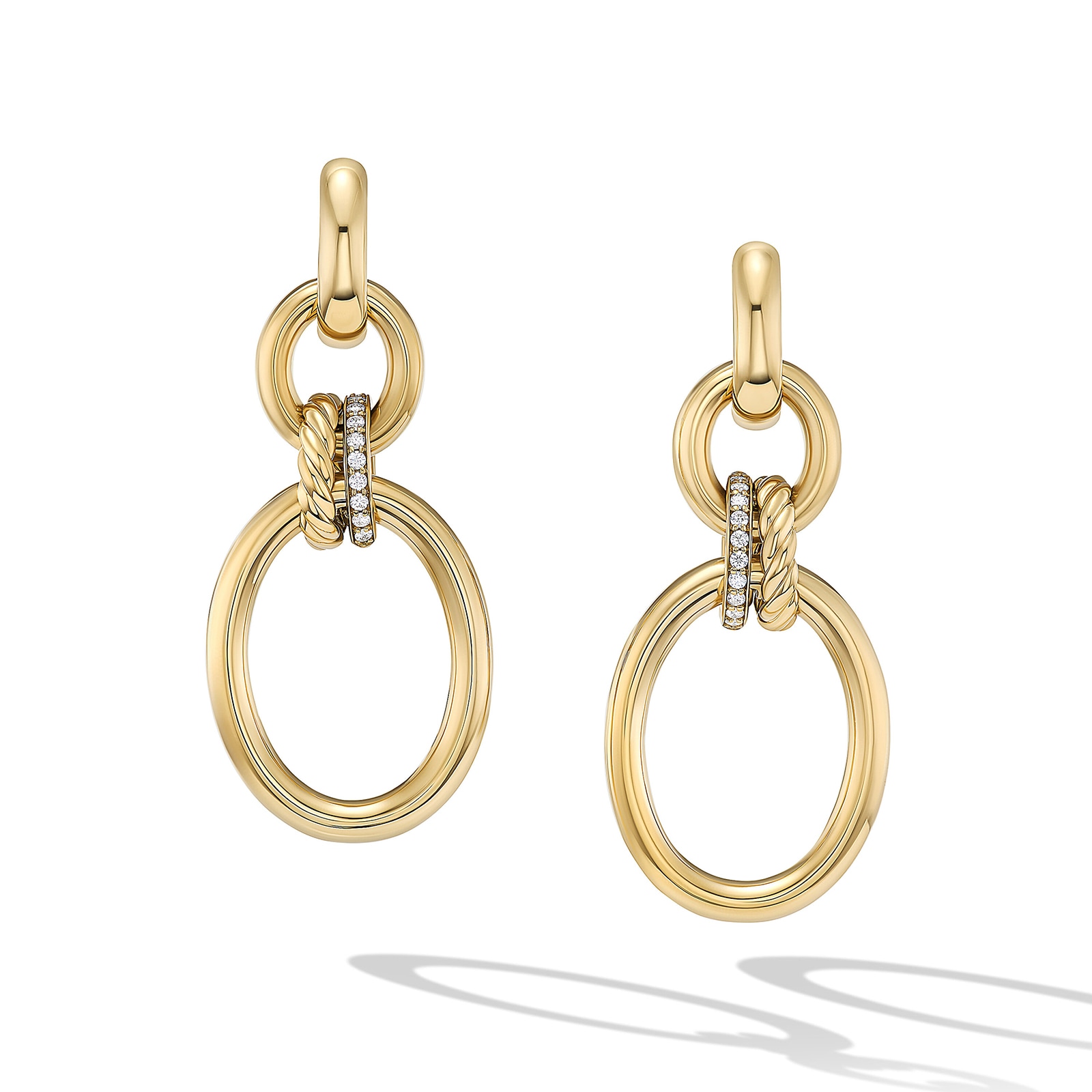 David Yurman DY Mercer™ Circular Drop Earrings in 18ct Yellow Gold with Diamonds, 50mm