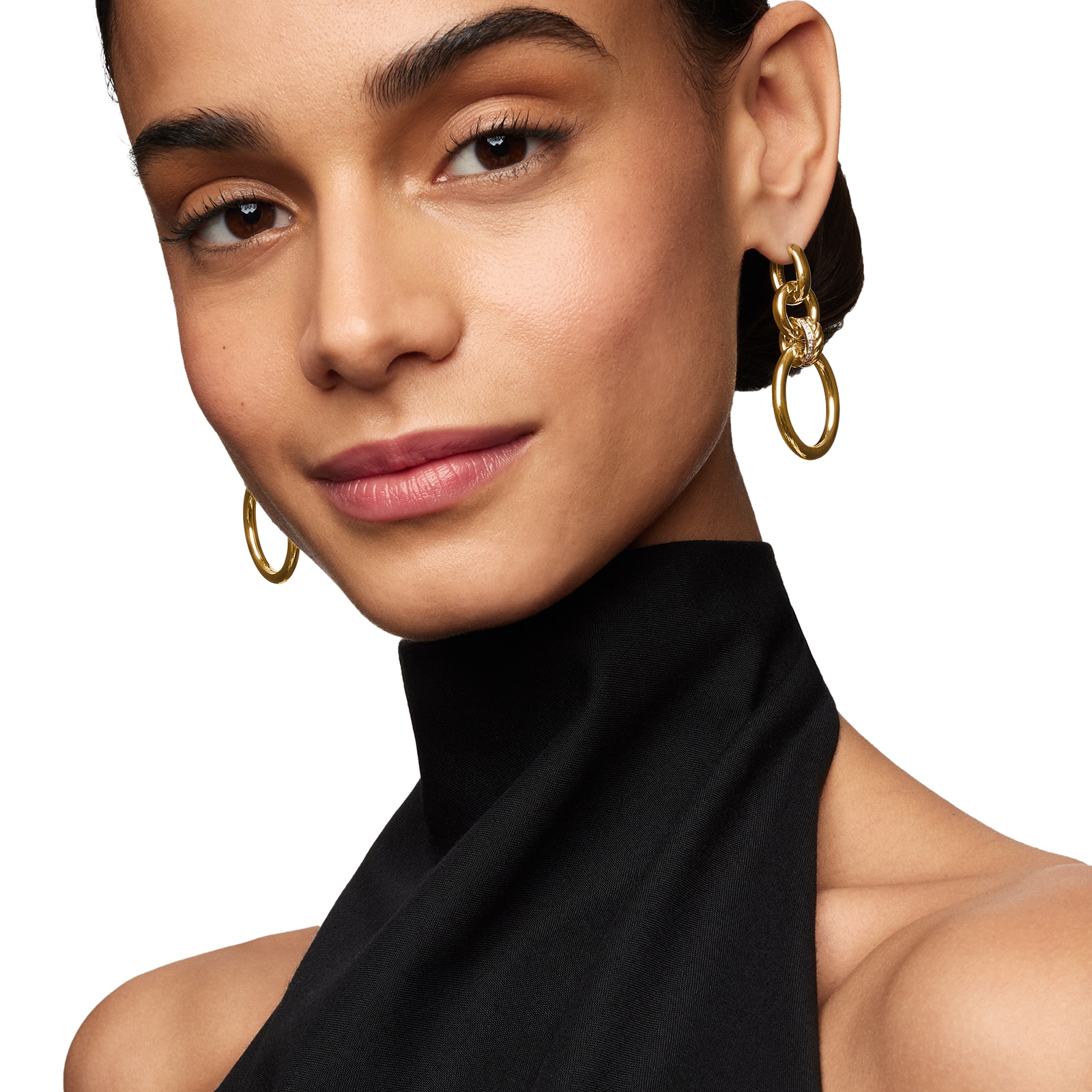 David Yurman DY Mercer™ Circular Drop Earrings in 18ct Yellow Gold with Diamonds, 50mm