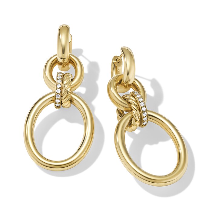 David Yurman DY Mercer™ Circular Drop Earrings in 18ct Yellow Gold with Diamonds, 50mm