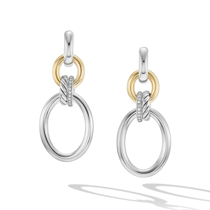 David Yurman DY Mercer™ Circular Drop Earrings in Sterling Silver with 18ct Yellow Gold and Diamonds, 50mm