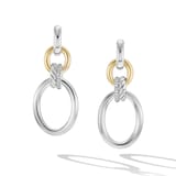 David Yurman DY Mercer™ Circular Drop Earrings in Sterling Silver with 18ct Yellow Gold and Diamonds, 50mm