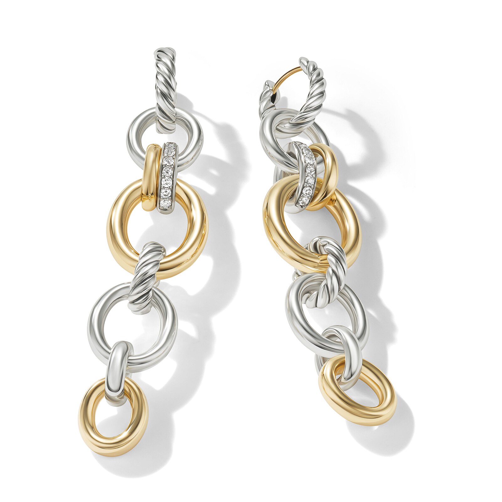 David Yurman DY Mercer™ Linked Drop Earrings in Sterling Silver with 18ct Yellow Gold and Diamonds, 68mm David Yurman DY Mercer™ Linked Drop Earrings in Sterling Silver with 18ct Yellow Gold and Diamonds, 68mm