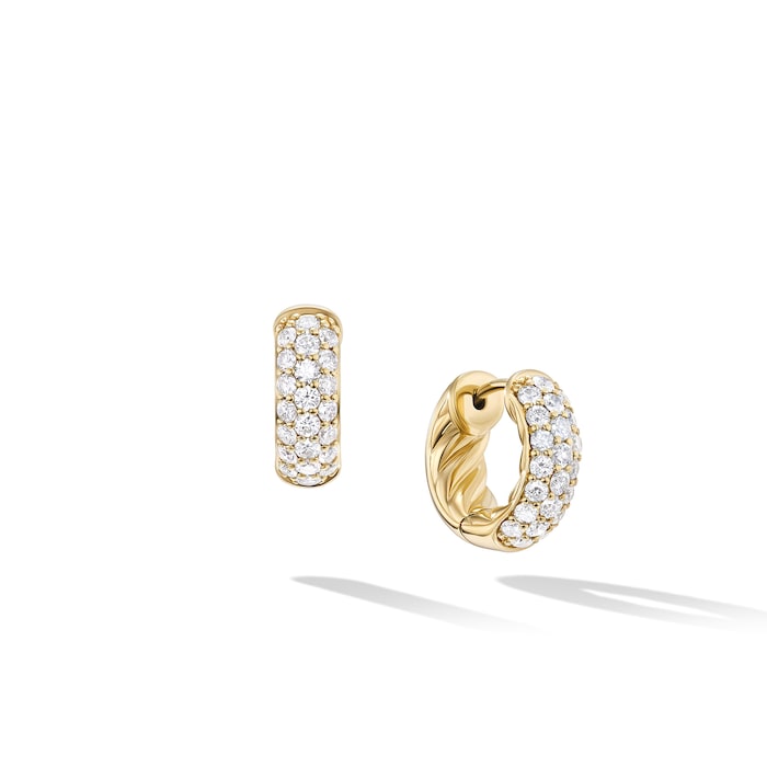 David Yurman DY Mercer™ Micro Hoop Earrings in 18ct Yellow Gold with Diamonds, 13.5mm