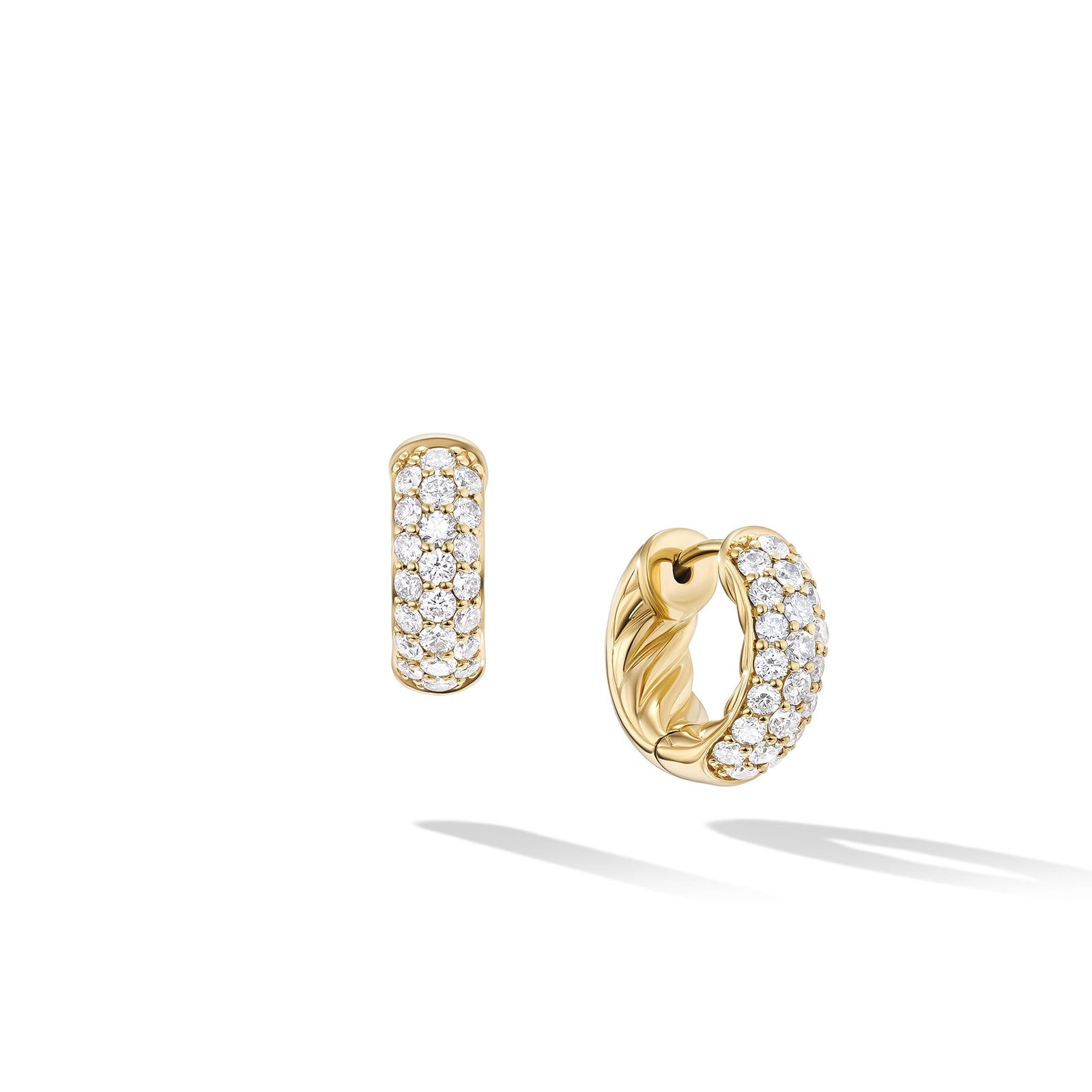 David Yurman DY Mercer™ Micro Hoop Earrings in 18ct Yellow Gold with Diamonds, 13.5mm