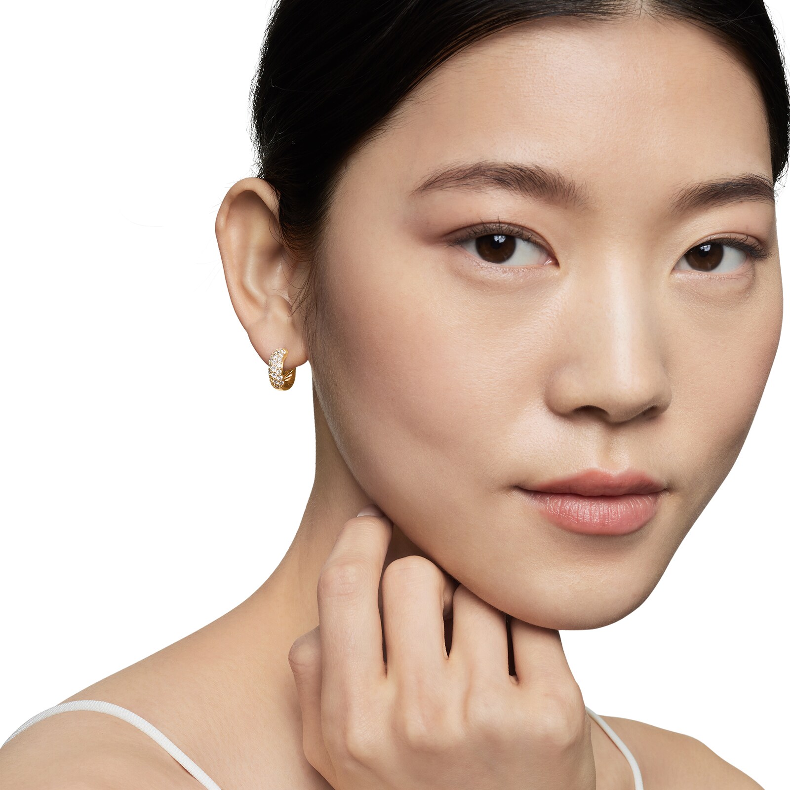 David Yurman DY Mercer™ Micro Hoop Earrings in 18ct Yellow Gold with Diamonds, 13.5mm