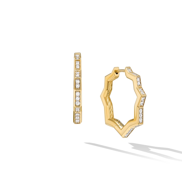 David Yurman Zig Zag Stax™ Hoop Earrings in 18ct Yellow Gold with Diamonds, 22.8mm