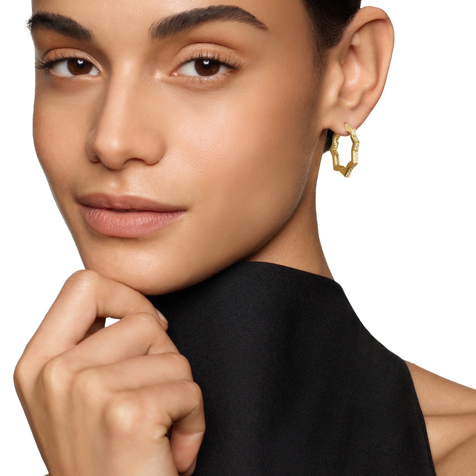 David Yurman Zig Zag Stax™ Hoop Earrings in 18ct Yellow Gold with Diamonds, 22.8mm