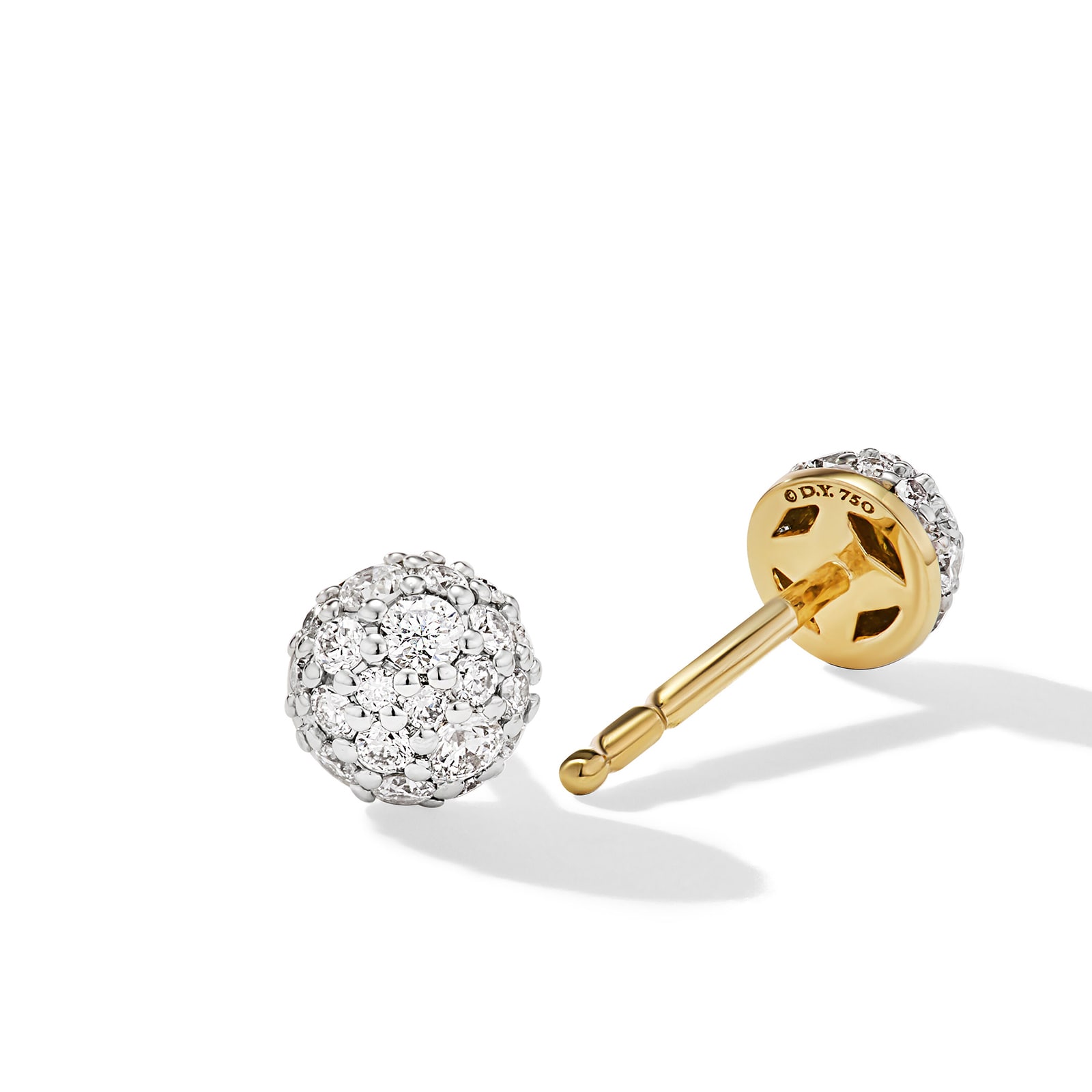 David Yurman Petite Pavé Stud Earrings in 18ct Yellow Gold with Diamonds, 4.5mm