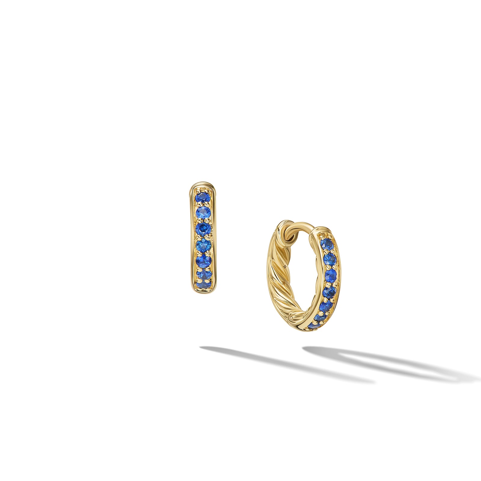 David Yurman Petite Pavé Huggie Hoop Earrings in 18ct Yellow Gold with Blue Sapphires, 12mm David Yurman Petite Pavé Huggie Hoop Earrings in 18ct Yellow Gold with Blue Sapphires, 12mm
