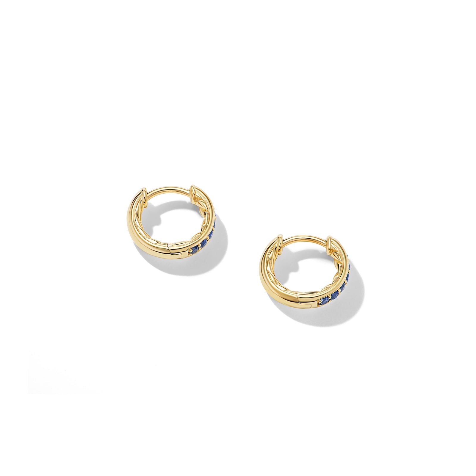 David Yurman Petite Pavé Huggie Hoop Earrings in 18ct Yellow Gold with Blue Sapphires, 12mm David Yurman Petite Pavé Huggie Hoop Earrings in 18ct Yellow Gold with Blue Sapphires, 12mm