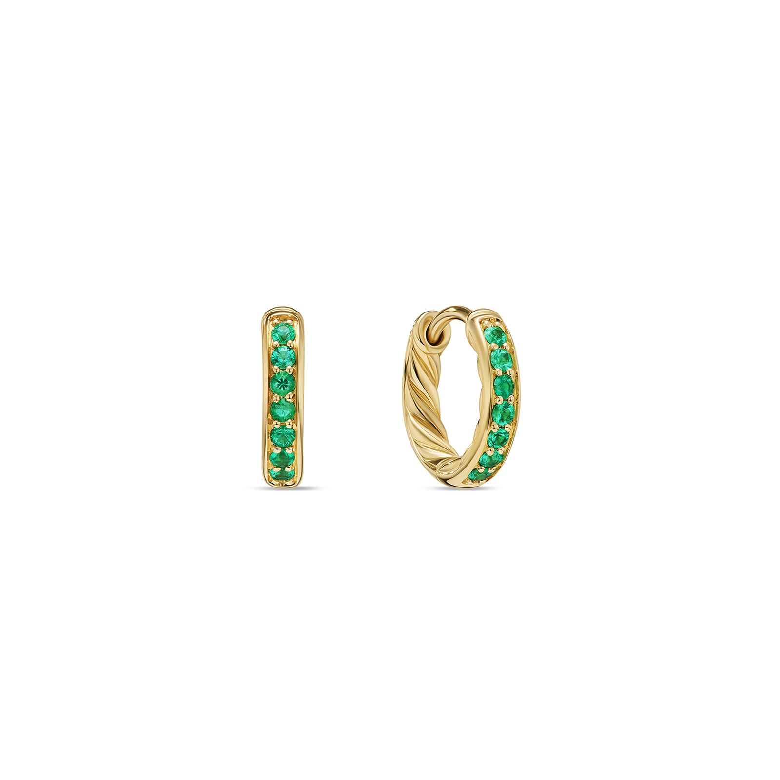 David Yurman Petite Pavé Huggie Hoop Earrings in 18ct Yellow Gold with Emeralds, 12mm David Yurman Petite Pavé Huggie Hoop Earrings in 18ct Yellow Gold with Emeralds, 12mm