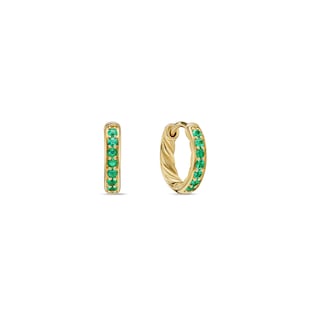 David Yurman Petite Pavé Huggie Hoop Earrings in 18ct Yellow Gold with Emeralds, 12mm
