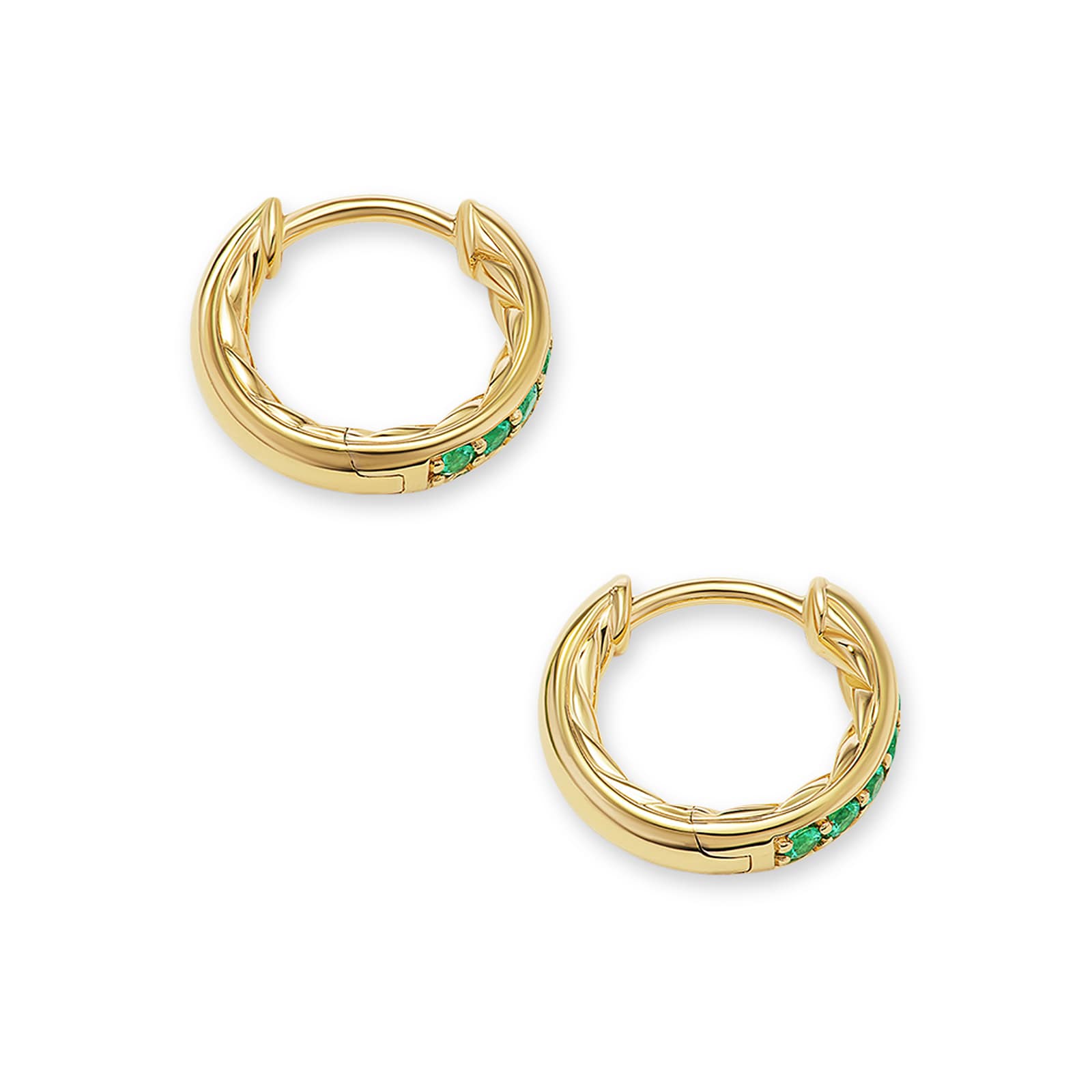 David Yurman Petite Pavé Huggie Hoop Earrings in 18ct Yellow Gold with Emeralds, 12mm David Yurman Petite Pavé Huggie Hoop Earrings in 18ct Yellow Gold with Emeralds, 12mm