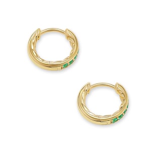 David Yurman Petite Pavé Huggie Hoop Earrings in 18ct Yellow Gold with Emeralds, 12mm