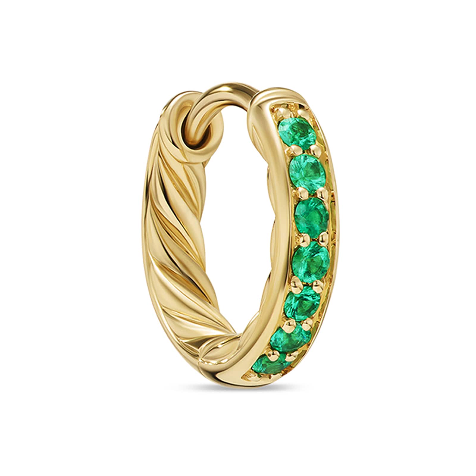 David Yurman Petite Pavé Huggie Hoop Earrings in 18ct Yellow Gold with Emeralds, 12mm David Yurman Petite Pavé Huggie Hoop Earrings in 18ct Yellow Gold with Emeralds, 12mm