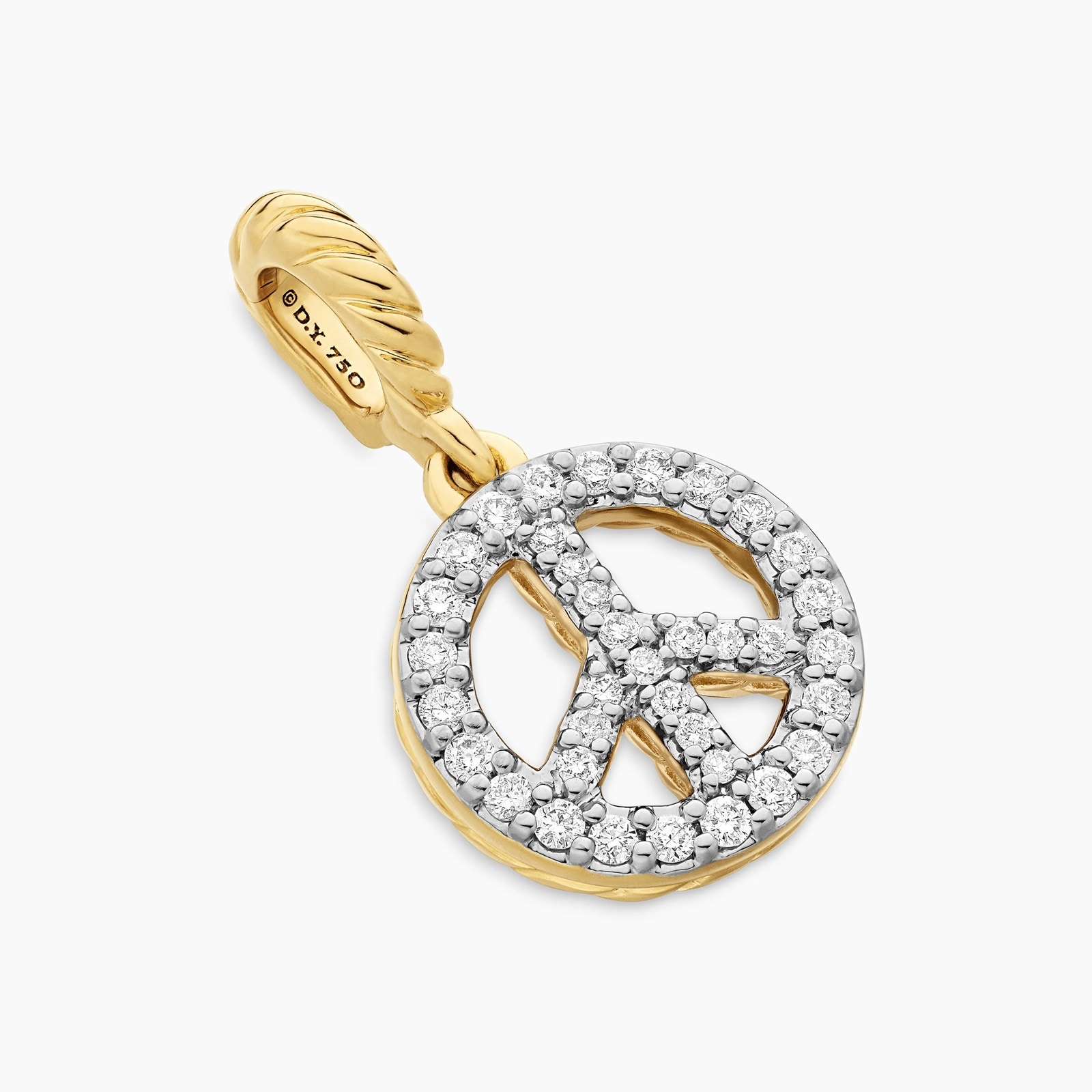 Peace Sign Amulet in 18ct Yellow Gold with Diamonds, 19mm