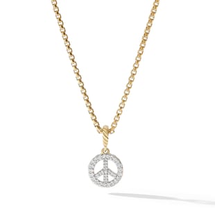 David Yurman Peace Sign Amulet in 18ct Yellow Gold with Diamonds, 19mm