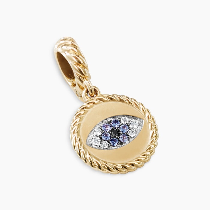 David Yurman Evil Eye Amulet in 18ct Yellow Gold with Pavé Blue Sapphires and Diamonds, 18.8mm