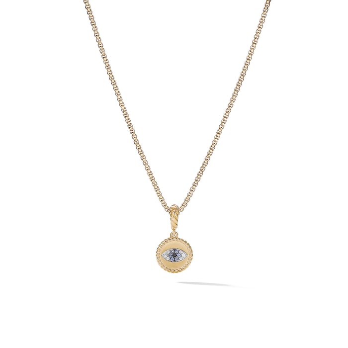 David Yurman Evil Eye Amulet in 18ct Yellow Gold with Pavé Blue Sapphires and Diamonds, 18.8mm