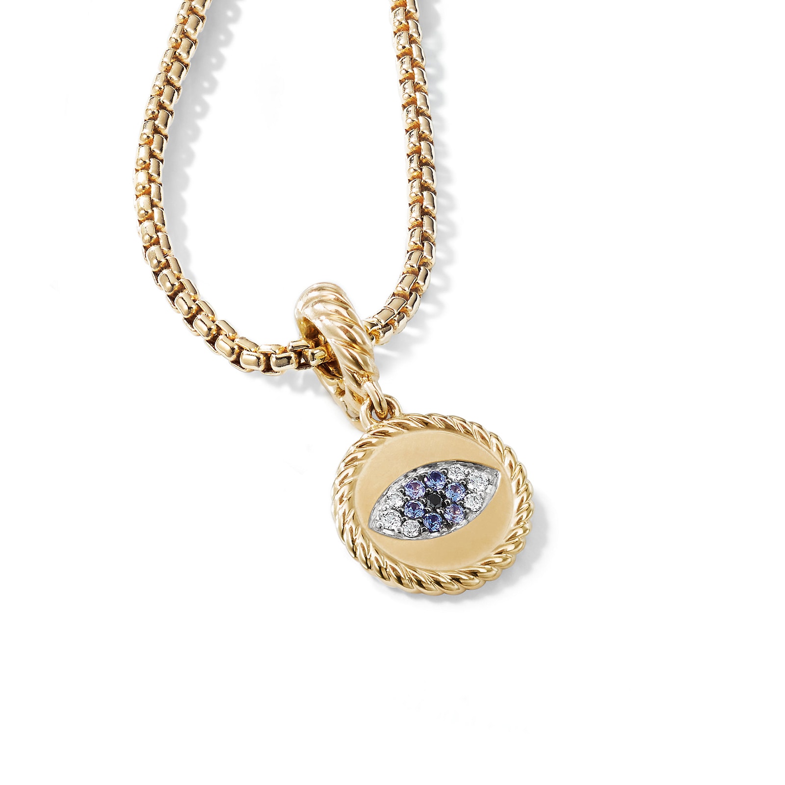David Yurman Evil Eye Amulet in 18ct Yellow Gold with Pavé Blue Sapphires and Diamonds, 18.8mm David Yurman Evil Eye Amulet in 18ct Yellow Gold with Pavé Blue Sapphires and Diamonds, 18.8mm