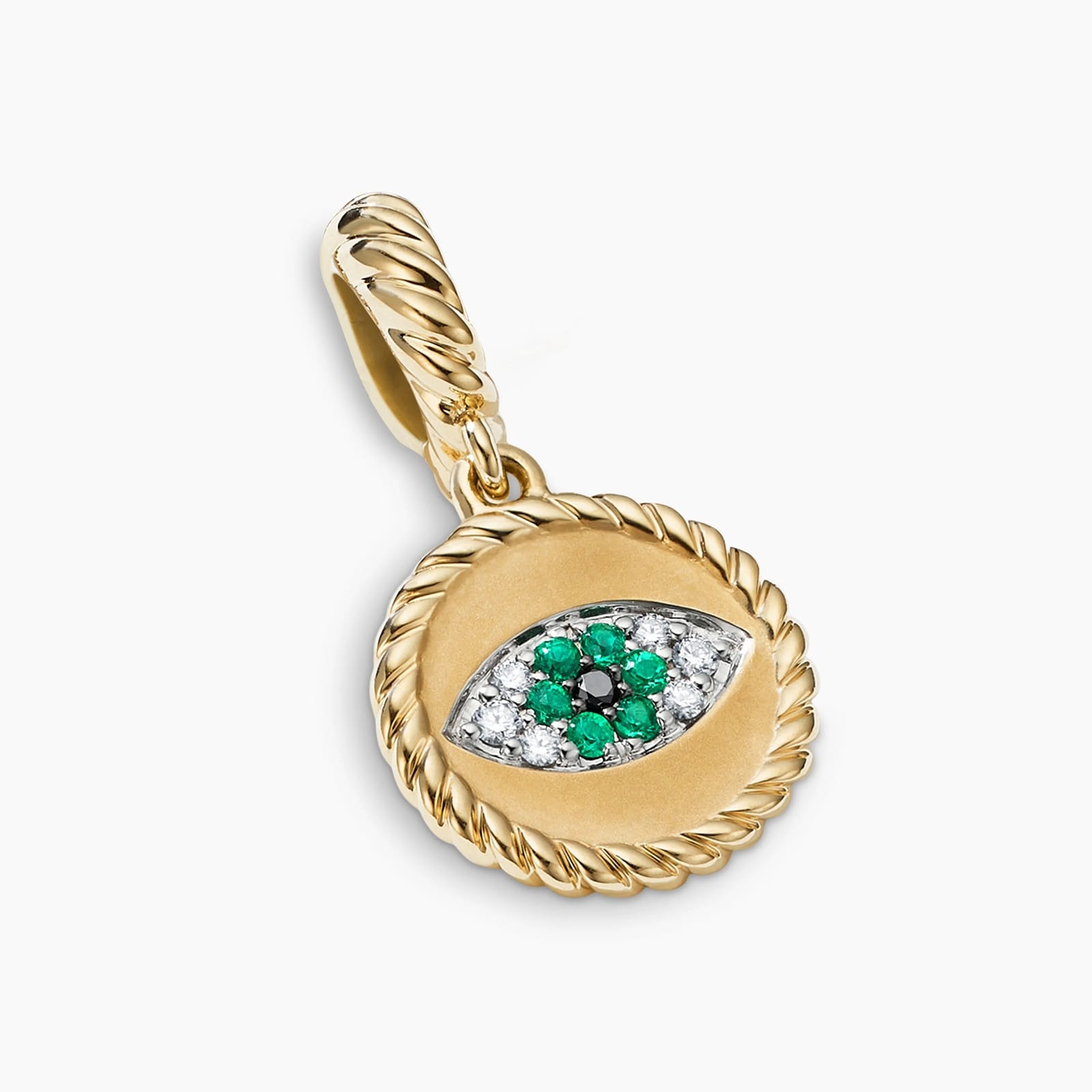 David Yurman Evil Eye Amulet in 18ct Yellow Gold with Pavé Emeralds and Diamonds, 18.8mm