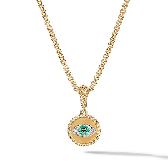 David Yurman Evil Eye Amulet in 18ct Yellow Gold with Pavé Emeralds and Diamonds, 18.8mm