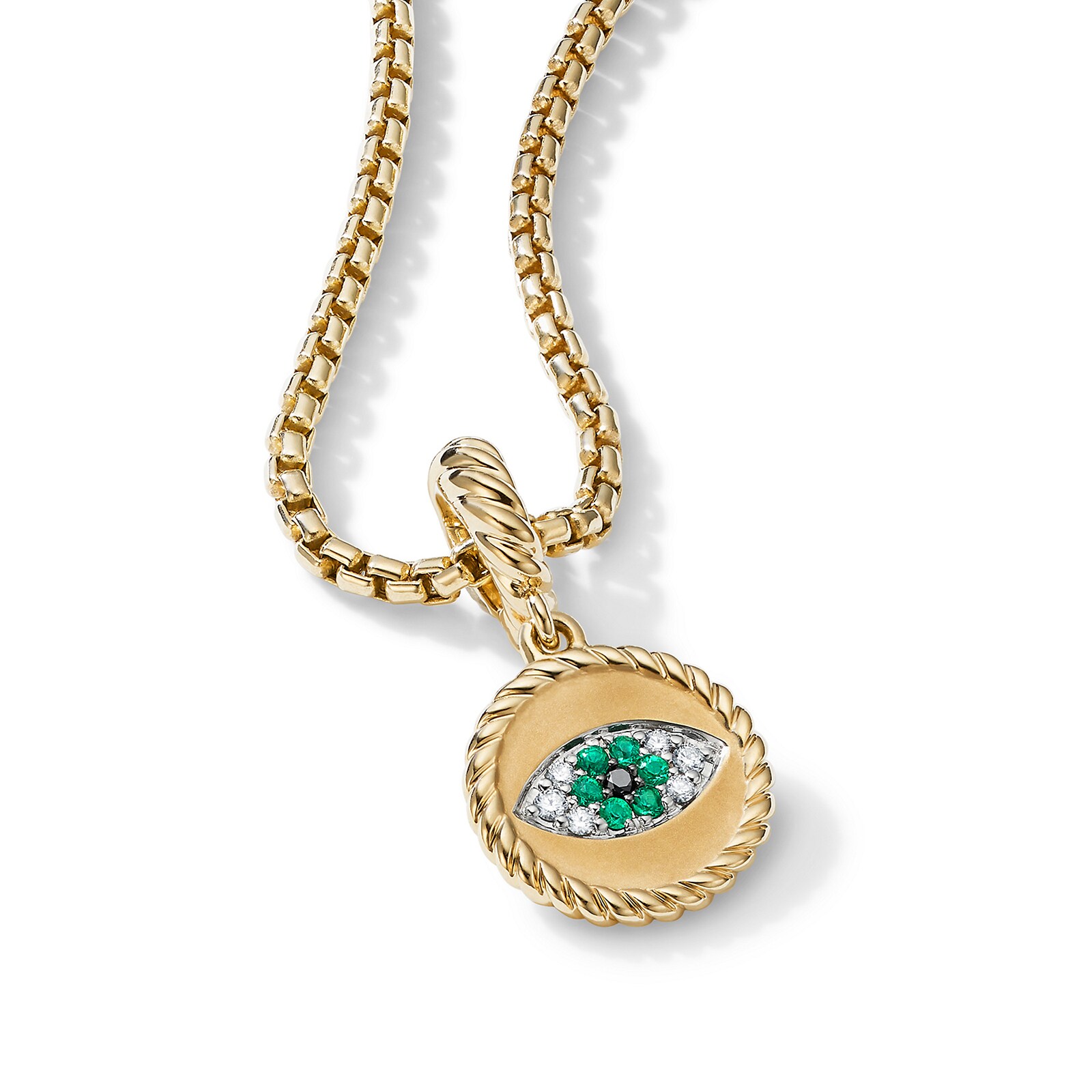 David Yurman Evil Eye Amulet in 18ct Yellow Gold with Pavé Emeralds and Diamonds, 18.8mm David Yurman Evil Eye Amulet in 18ct Yellow Gold with Pavé Emeralds and Diamonds, 18.8mm