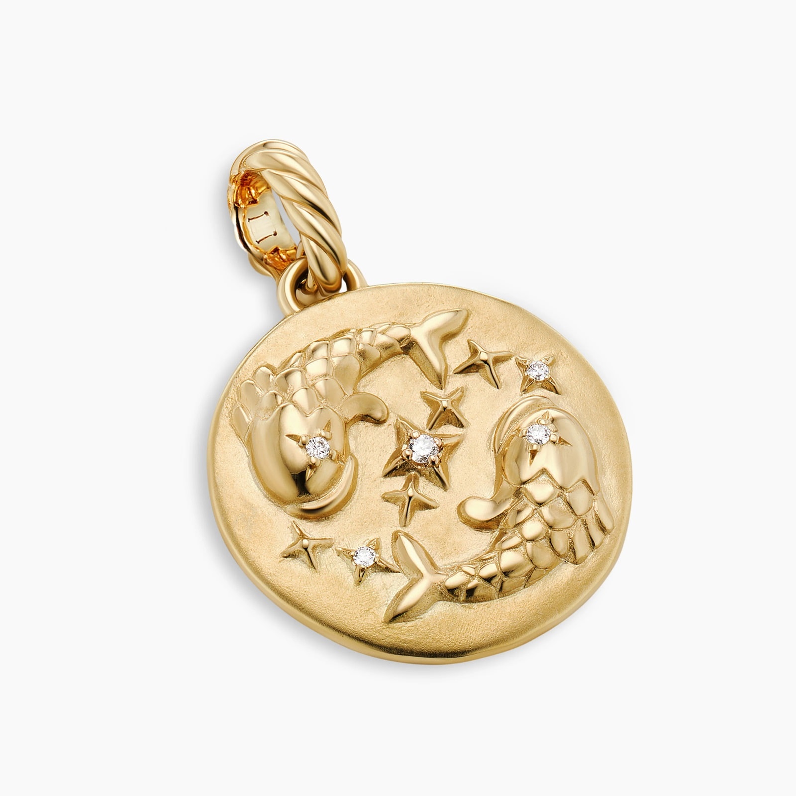 Pisces Amulet in 18ct Yellow Gold with Diamonds, 28.7mm