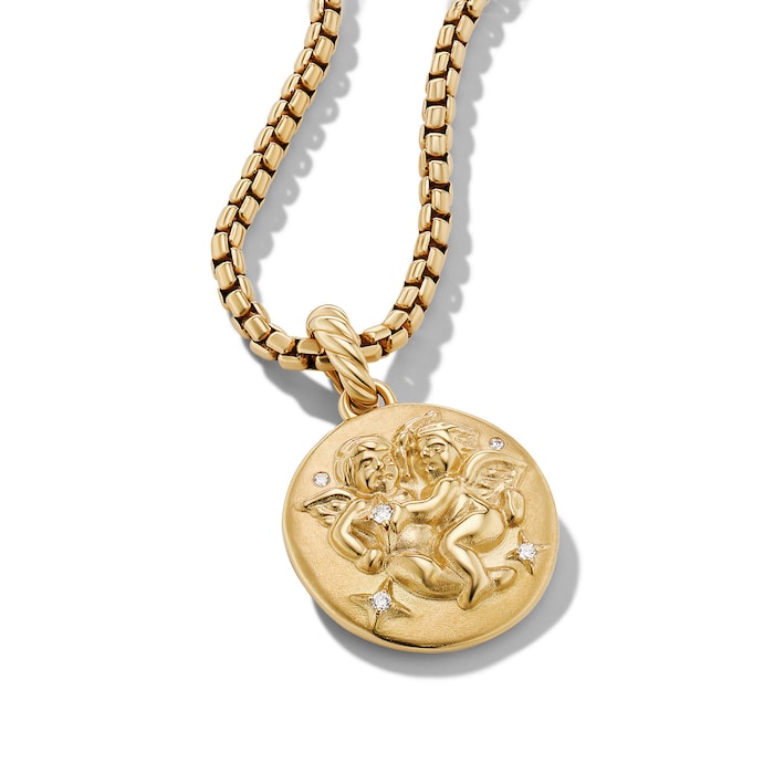 David Yurman Gemini Amulet in 18ct Yellow Gold with Diamonds, 28.7mm