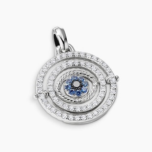 David Yurman Evil Eye Mobile Amulet in 18ct White Gold with Pavé Blue Sapphires and Diamonds, 20.5mm