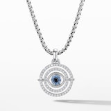 David Yurman Evil Eye Mobile Amulet in 18ct White Gold with Pavé Blue Sapphires and Diamonds, 20.5mm