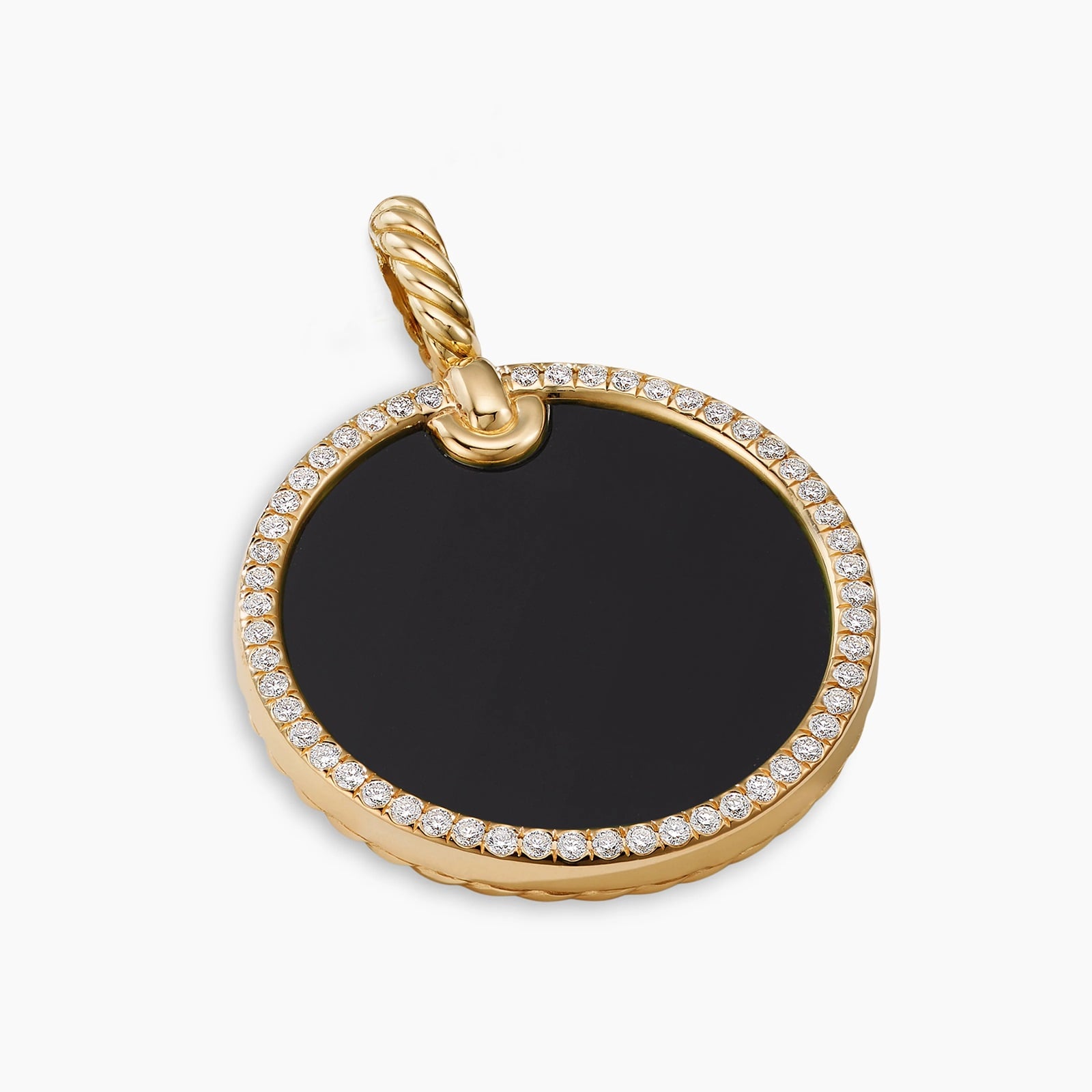 DY Elements® Disc Pendant in 18ct Yellow Gold with Black Onyx and Diamond Rim, 24mm
