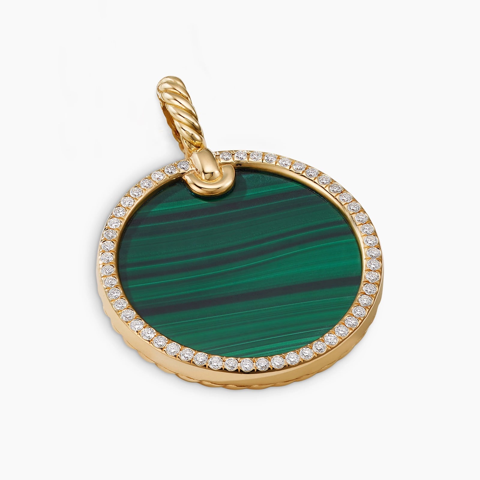 DY Elements® Disc Pendant in 18ct Yellow Gold with Malachite and Diamond Rim, 24mm