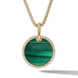 David Yurman DY Elements® Disc Pendant in 18ct Yellow Gold with Malachite and Diamond Rim, 24mm