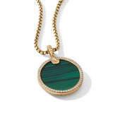 David Yurman DY Elements® Disc Pendant in 18ct Yellow Gold with Malachite and Diamond Rim, 24mm