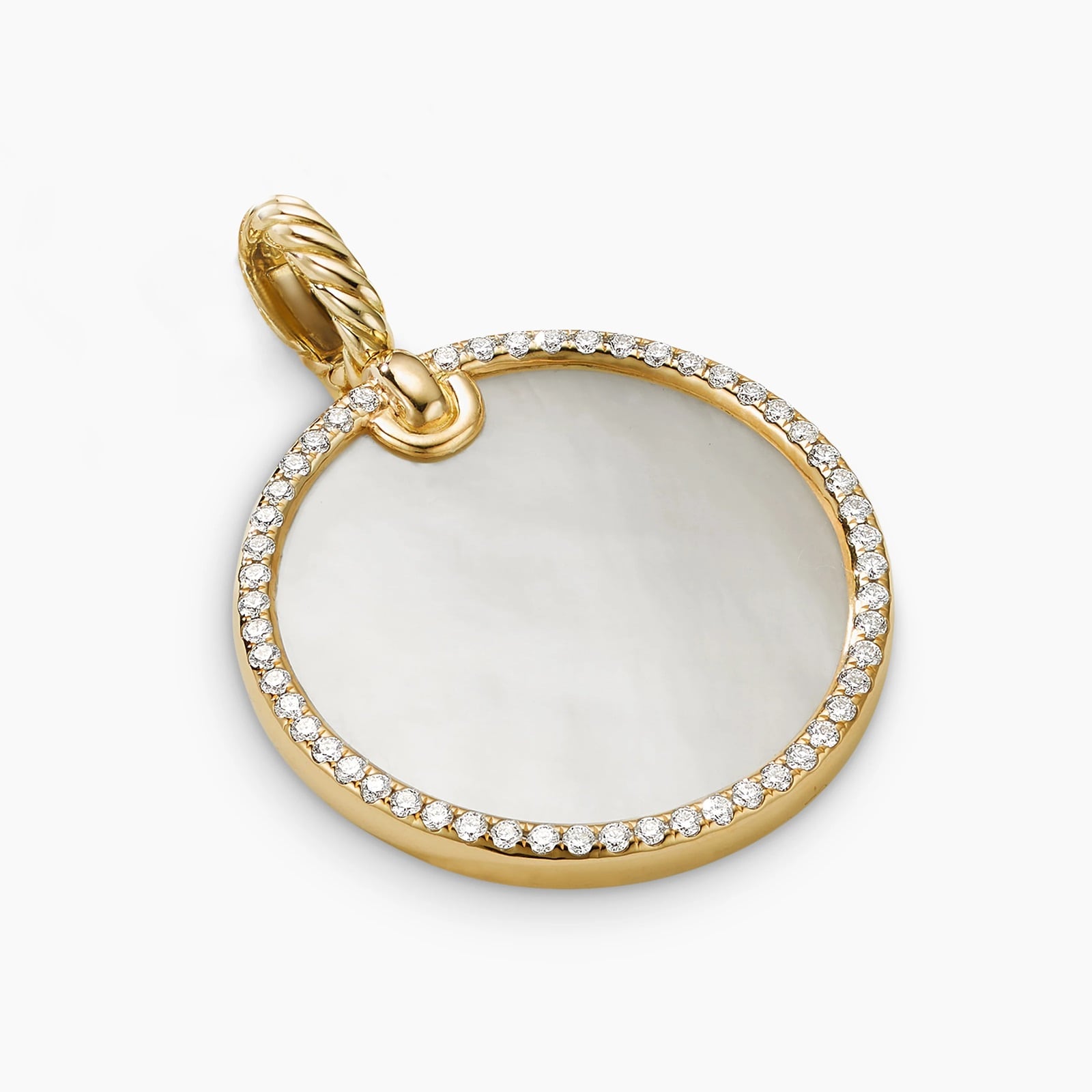 DY Elements® Disc Pendant in 18ct Yellow Gold with Mother of Pearl and Diamond Rim, 24mm