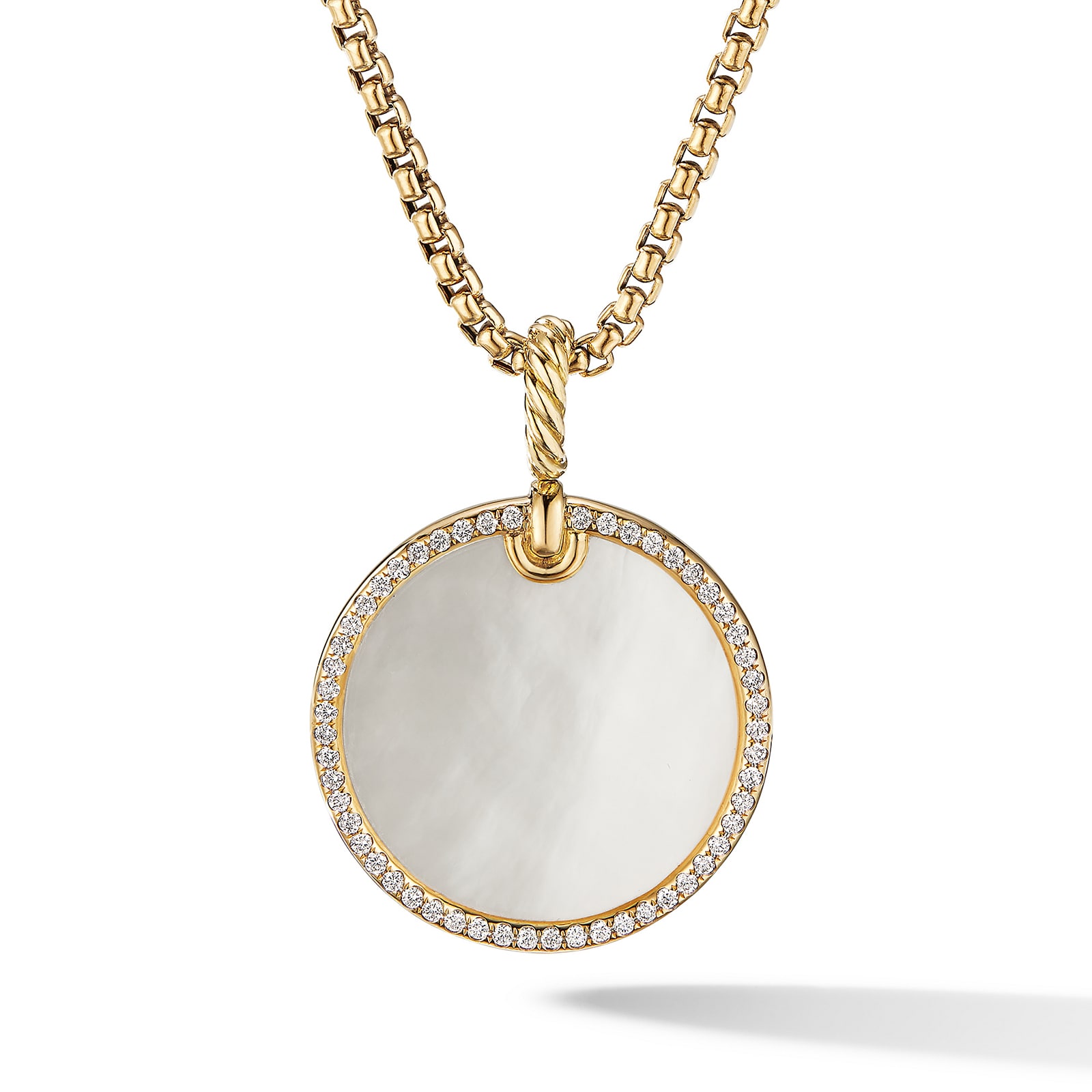 David Yurman DY Elements® Disc Pendant in 18ct Yellow Gold with Mother of Pearl and Diamond Rim, 24mm