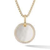 David Yurman DY Elements® Disc Pendant in 18ct Yellow Gold with Mother of Pearl and Diamond Rim, 24mm