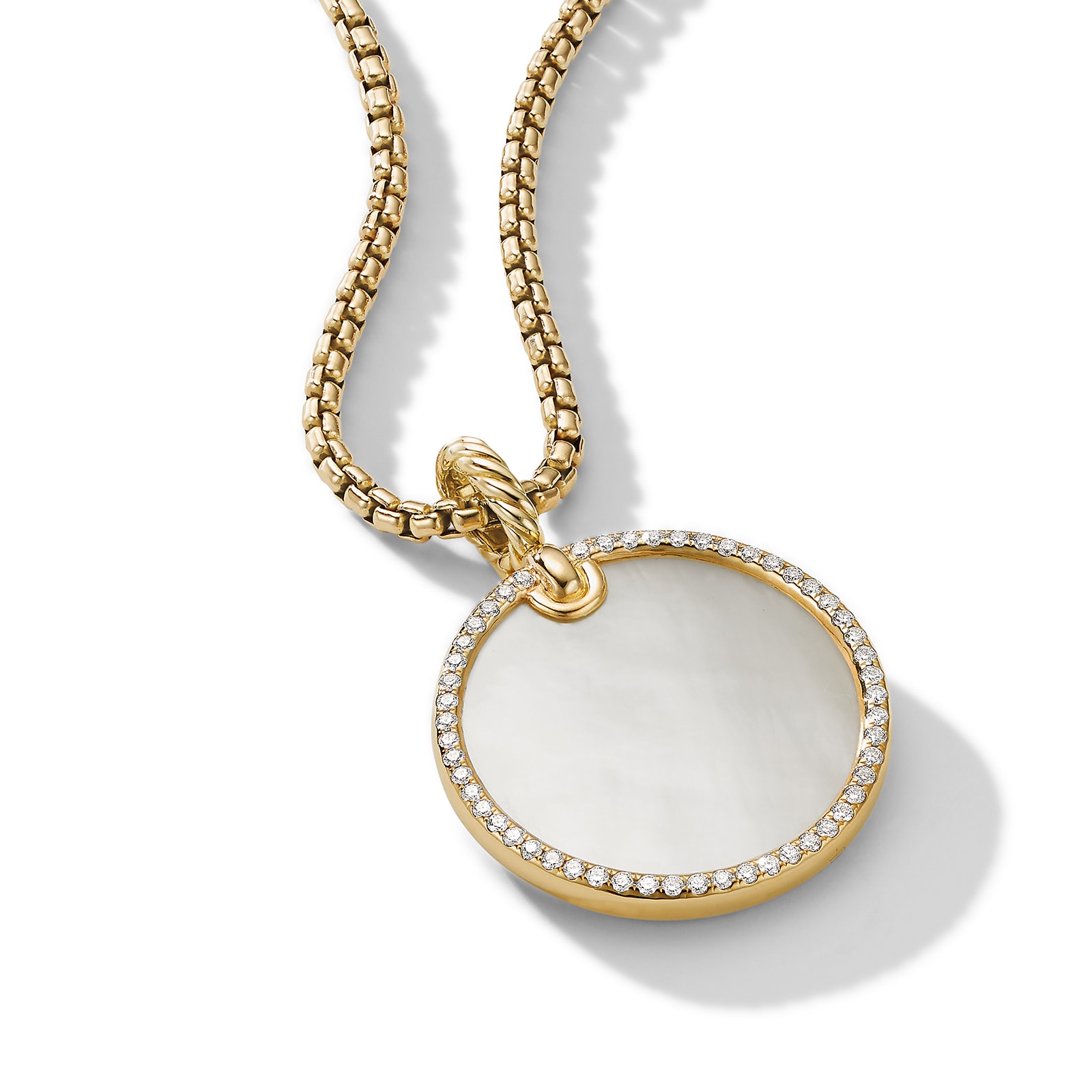David Yurman DY Elements® Disc Pendant in 18ct Yellow Gold with Mother of Pearl and Diamond Rim, 24mm